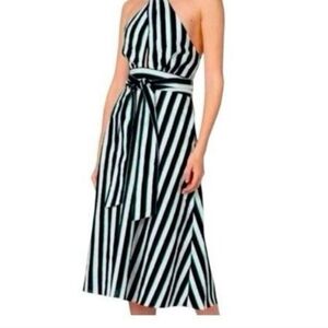 Banana Republic Linen Blend Striped Navy, Green and White Halter Dress - 6